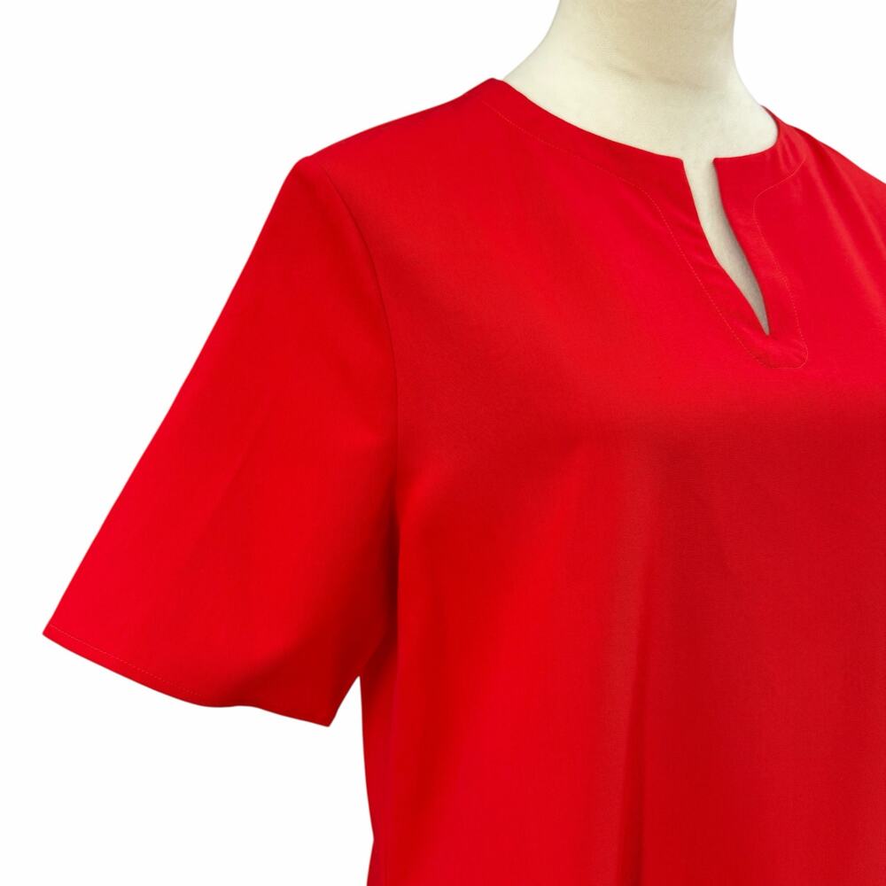Misook NWT Solid Bold Red Tiered Split V-Neck Short Sleeve Maxi Shift Dress - Picture 6 of 11
